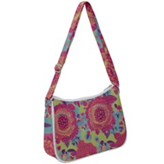 Mid Century Retro Floral 1970s 1960s Pattern 82 Zip Up Shoulder Bag by violetheavensky
