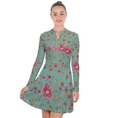 Mid Century Retro Floral 1970s 1960s Pattern 79 Long Sleeve Panel Dress by violetheavensky