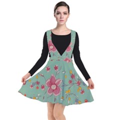 Mid Century Retro Floral 1970s 1960s Pattern 79 Plunge Pinafore Dress by violetheavensky