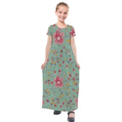 Mid Century Retro Floral 1970s 1960s Pattern 79 Kids  Short Sleeve Maxi Dress by violetheavensky