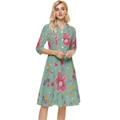 Mid Century Retro Floral 1970s 1960s Pattern 79 Classy Knee Length Dress by violetheavensky