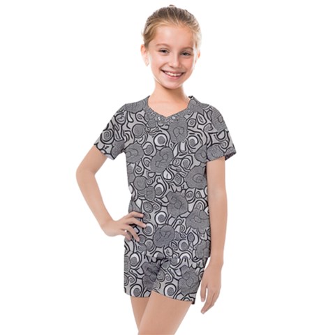 Mid Century Retro Floral 1970s 1960s Pattern 85 Kids  Mesh T-shirt And Shorts Set by violetheavensky