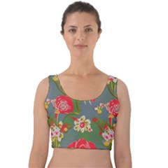 Mid Century Retro Floral 1970s 1960s Pattern 83 Velvet Crop Top by violetheavensky