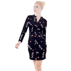 Pattern Design Seamless Fishbone Button Long Sleeve Dress by Tsamara