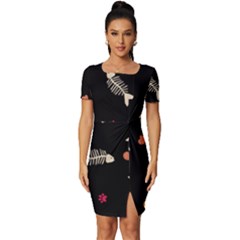 Pattern Design Seamless Fishbone Fitted Knot Split End Bodycon Dress by Tsamara