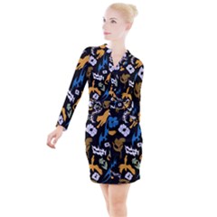 Pattern Design Seamless Texture Button Long Sleeve Dress by Tsamara