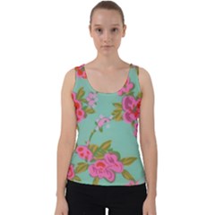 Mid Century Retro Floral 1970s 1960s Pattern 81 Velvet Tank Top by violetheavensky