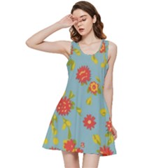 Mid Century Retro Floral 1970s 1960s Pattern 78 Inside Out Racerback Dress by violetheavensky