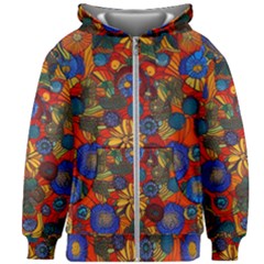 Mid Century Retro Floral 1970s 1960s Pattern 69 Kids  Zipper Hoodie Without Drawstring by violetheavensky