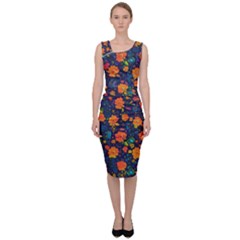 Mid Century Retro Floral 1970s 1960s Pattern 61 Sleeveless Pencil Dress by violetheavensky