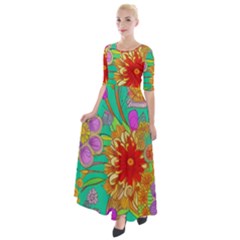 Mid Century Retro Floral 1970s 1960s Pattern 58 Half Sleeves Maxi Dress by violetheavensky