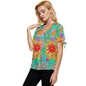 Mid Century Retro Floral 1970s 1960s Pattern 58 Bow Sleeve Button Up Top View2