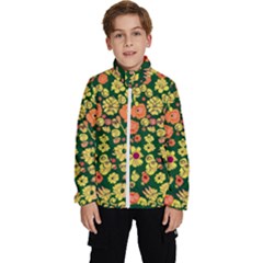Mid Century Retro Floral 1970s 1960s Pattern 68 Kids  High Neck Windbreaker by violetheavensky