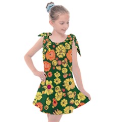 Mid Century Retro Floral 1970s 1960s Pattern 68 Kids  Tie Up Tunic Dress by violetheavensky