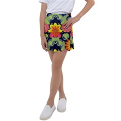Mid Century Retro Floral 1970s 1960s Pattern 54 Kids  Tennis Skirt by violetheavensky