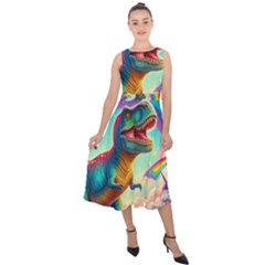 Trex/unicorns Midi Tie-back Chiffon Dress by RainbowTyrannosaurus