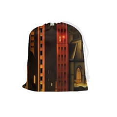 Sci-fi Futuristic Science Fiction City Neon Scene Artistic Technology Machine Fantasy Gothic Town Bu Drawstring Pouch (large) by Posterlux