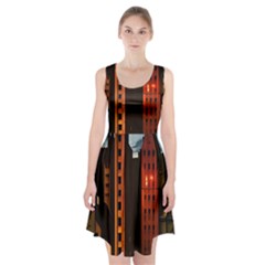 Sci-fi Futuristic Science Fiction City Neon Scene Artistic Technology Machine Fantasy Gothic Town Bu Racerback Midi Dress by Posterlux