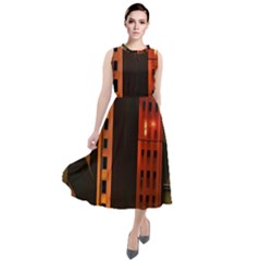 Sci-fi Futuristic Science Fiction City Neon Scene Artistic Technology Machine Fantasy Gothic Town Bu Round Neck Boho Dress by Posterlux
