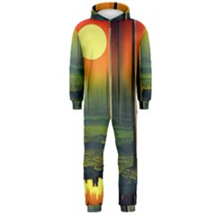 Outdoors Night Moon Full Moon Trees Setting Scene Forest Woods Light Moonlight Nature Wilderness Lan Hooded Jumpsuit (men) by Posterlux