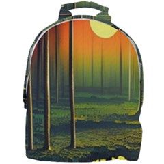 Outdoors Night Moon Full Moon Trees Setting Scene Forest Woods Light Moonlight Nature Wilderness Lan Mini Full Print Backpack by Posterlux
