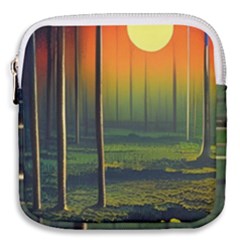 Outdoors Night Moon Full Moon Trees Setting Scene Forest Woods Light Moonlight Nature Wilderness Lan Mini Square Pouch by Posterlux