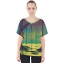 Nature Swamp Water Sunset Spooky Night Reflections Bayou Lake V-Neck Dolman Drape Top View1