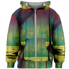 Nature Swamp Water Sunset Spooky Night Reflections Bayou Lake Kids  Zipper Hoodie Without Drawstring by Posterlux