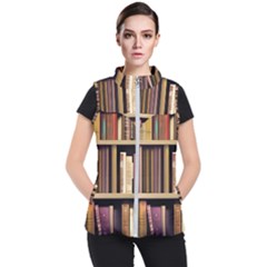 Books Bookshelves Office Fantasy Background Artwork Book Cover Apothecary Book Nook Literature Libra Women s Puffer Vest by Posterlux