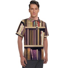 Books Bookshelves Office Fantasy Background Artwork Book Cover Apothecary Book Nook Literature Libra Men s Polo T-shirt by Posterlux