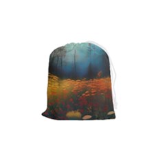 Wildflowers Field Outdoors Clouds Trees Cover Art Storm Mysterious Dream Landscape Drawstring Pouch (small) by Posterlux
