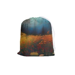 Wildflowers Field Outdoors Clouds Trees Cover Art Storm Mysterious Dream Landscape Drawstring Pouch (medium) by Posterlux