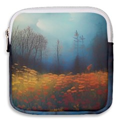 Wildflowers Field Outdoors Clouds Trees Cover Art Storm Mysterious Dream Landscape Mini Square Pouch by Posterlux