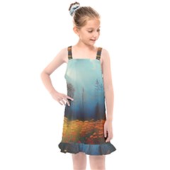 Wildflowers Field Outdoors Clouds Trees Cover Art Storm Mysterious Dream Landscape Kids  Overall Dress by Posterlux