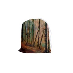 Woodland Woods Forest Trees Nature Outdoors Mist Moon Background Artwork Book Drawstring Pouch (small) by Posterlux