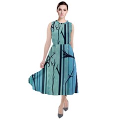 Nature Outdoors Night Trees Scene Forest Woods Light Moonlight Wilderness Stars Round Neck Boho Dress by Posterlux