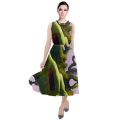 Outdoors Night Full Moon Setting Scene Woods Light Moonlight Nature Wilderness Landscape Round Neck Boho Dress by Posterlux