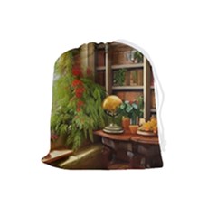 Room Interior Library Books Bookshelves Reading Literature Study Fiction Old Manor Book Nook Reading Drawstring Pouch (large) by Posterlux