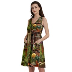 Room Interior Library Books Bookshelves Reading Literature Study Fiction Old Manor Book Nook Reading Sleeveless Dress With Pocket by Posterlux