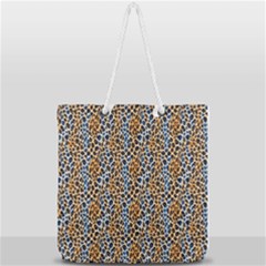 Blue Brown Leopard Full Print Rope Handle Tote (large) by DinkovaArt