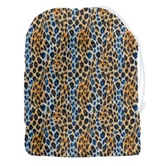 Blue Brown Leopard Drawstring Pouch (3xl) by DinkovaArt