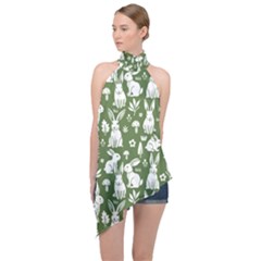 Easter Bunny Pattern Halter Asymmetric Satin Top by Valentinaart