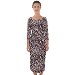 Brown Beige Snake Pattern Quarter Sleeve Midi Bodycon Dress by DinkovaArt