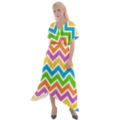 Chevron Pattern Design Texture Cross Front Sharkbite Hem Maxi Dress by Anend