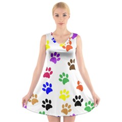 Pawprints Paw Prints Paw Animal V-neck Sleeveless Dress by Anend