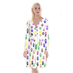 Pawprints Paw Prints Paw Animal Long Sleeve Velvet Front Wrap Dress by Anend
