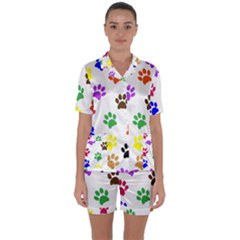 Pawprints Paw Prints Paw Animal Satin Short Sleeve Pajamas Set by Anend
