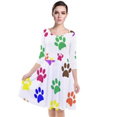 Pawprints Paw Prints Paw Animal Quarter Sleeve Waist Band Dress by Anend