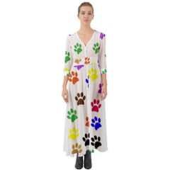 Pawprints Paw Prints Paw Animal Button Up Boho Maxi Dress by Anend