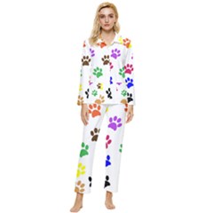 Pawprints Paw Prints Paw Animal Womens  Long Sleeve Velvet Pocket Pajamas Set by Anend